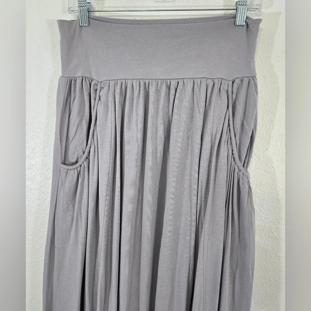 Garnet Hill Light Gray Flowing Maxi Skirt w/Pockets Boho Prairie Cottagecore, L - Picture 2 of 7